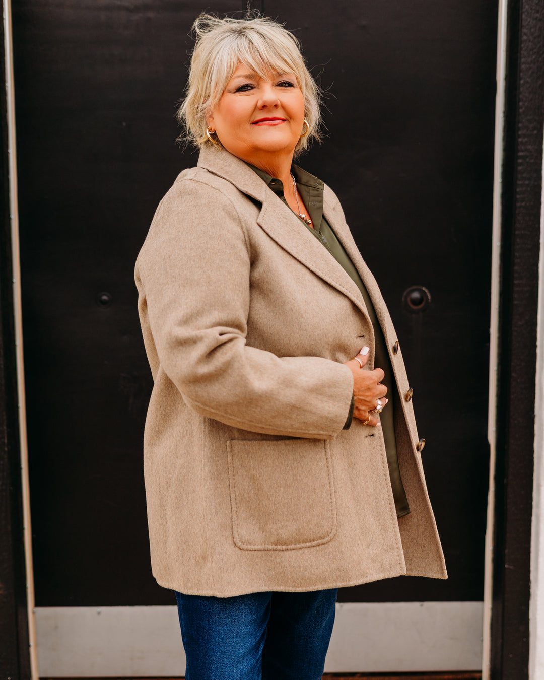 Karen Kane: Oversized Brushed Blazer in Wheat 3L33700