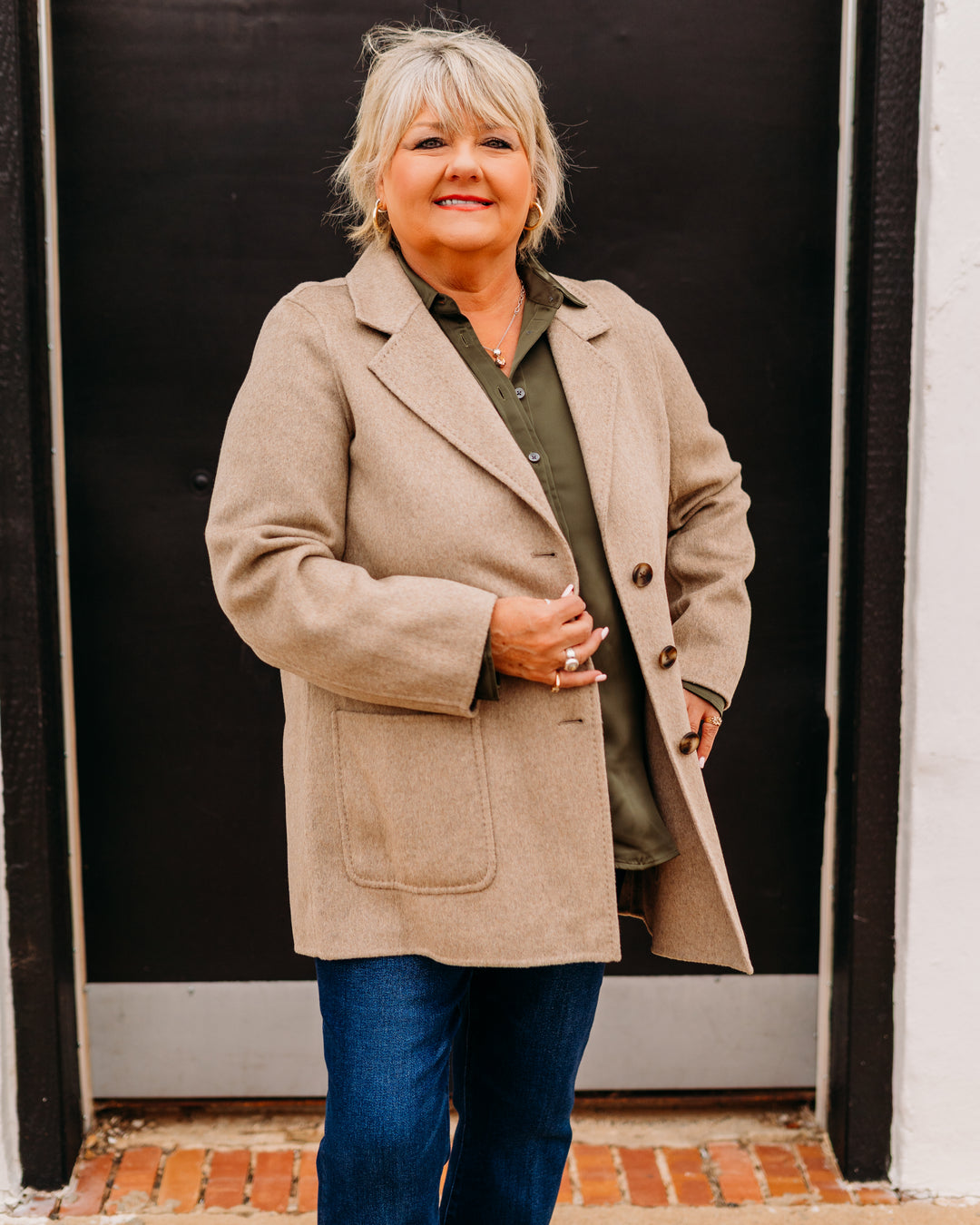 Karen Kane: Oversized Brushed Blazer in Wheat 3L33700