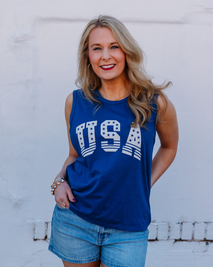 Z Supply: Stars And Stripes Muscle Tank in True Navy
