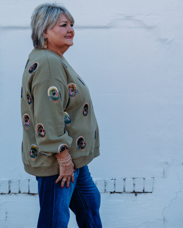Queen of Sparkles: Scattered Turkey in Olive Green