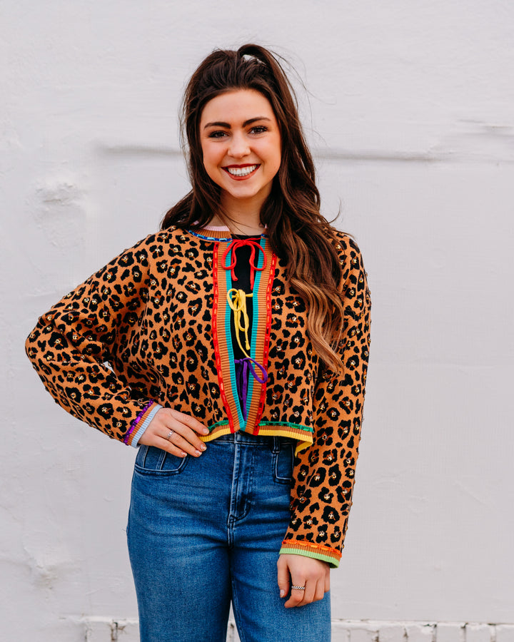 Queen Of Sparkles: Leopard Multi Tie Rhinestone Sweater (SP26095)