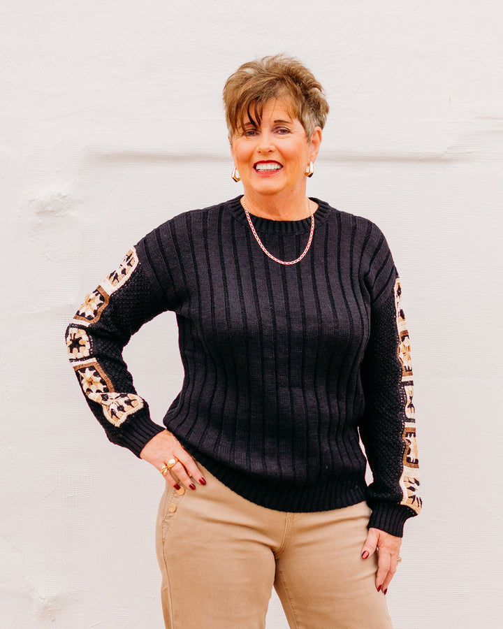 Charlie B: Sweater With Crochet Sleeve in Black