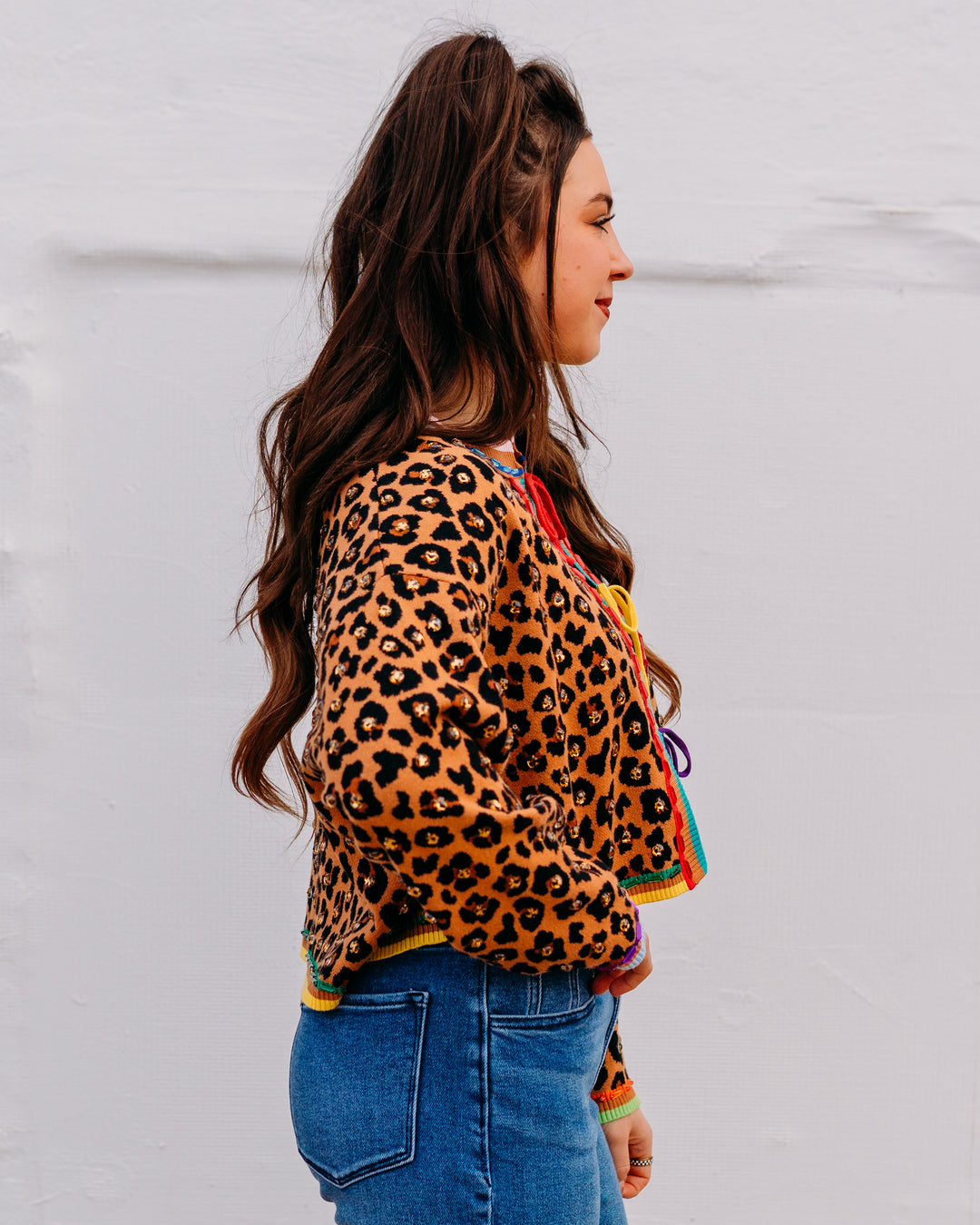 Queen Of Sparkles: Leopard Multi Tie Rhinestone Sweater (SP26095)