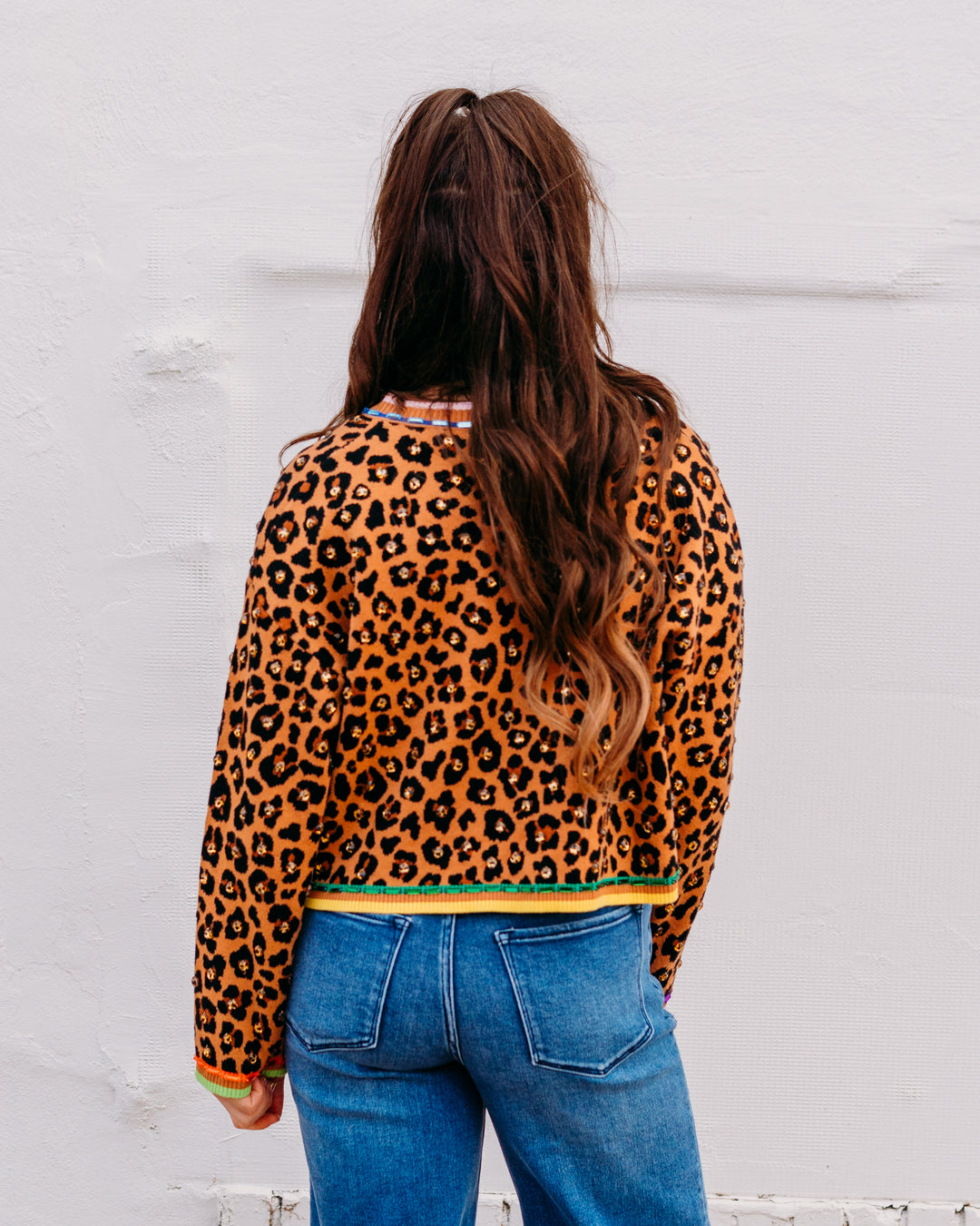 Queen Of Sparkles: Leopard Multi Tie Rhinestone Sweater (SP26095)