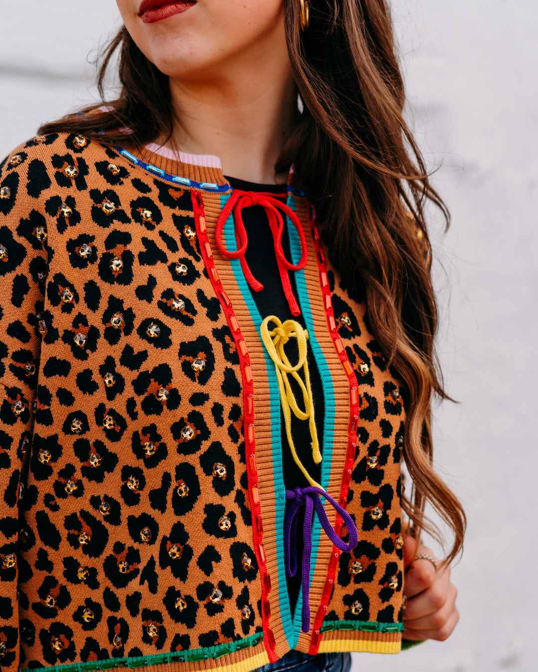 Queen Of Sparkles: Leopard Multi Tie Rhinestone Sweater (SP26095)