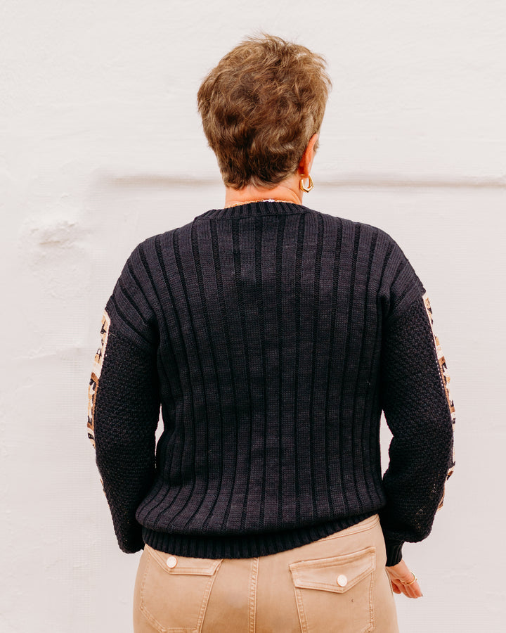 Charlie B: Sweater With Crochet Sleeve in Black