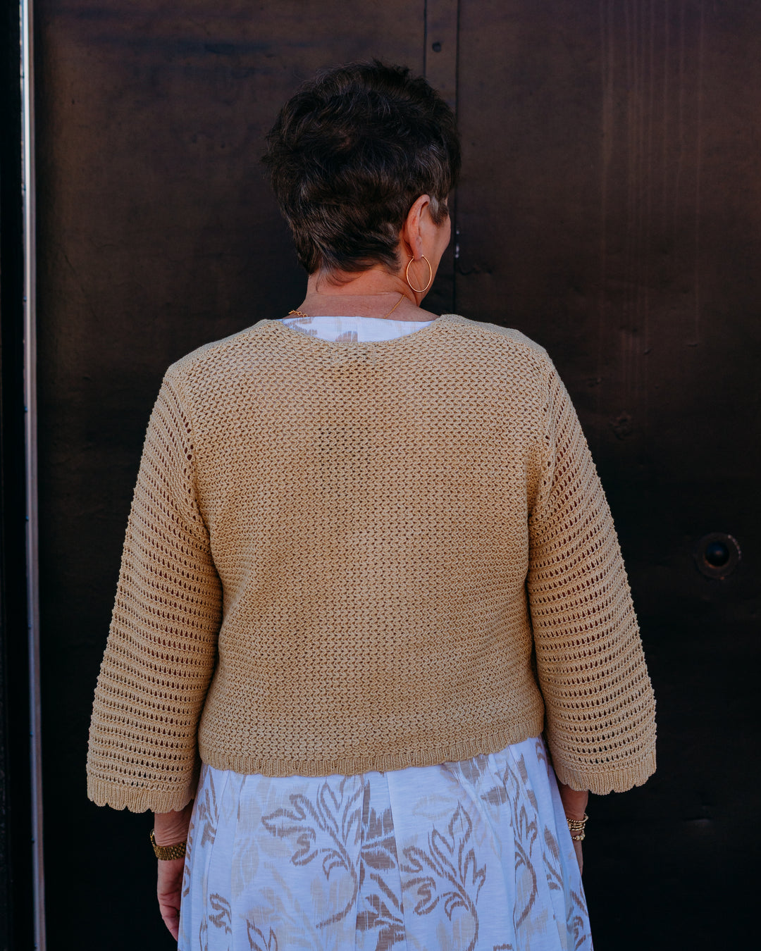 Multiples: 3/4 Sleeve Tie Front Waist Sweater Cardigan in Oatmeal (M26105KM)