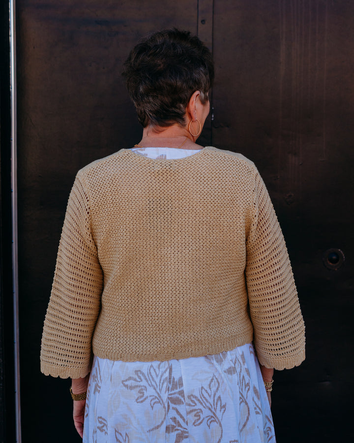 Multiples: 3/4 Sleeve Tie Front Waist Sweater Cardigan in Oatmeal (M26105KM)