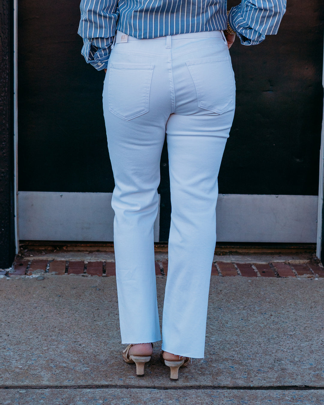 Kut: Kelsey High Rise Ankle Flare With Raw Hem in Optic White (KP0513ME7) - The Vogue Boutique