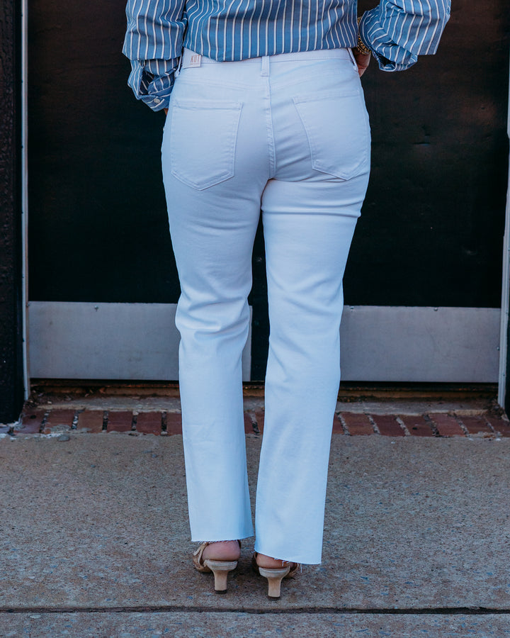 Kut: Kelsey High Rise Ankle Flare With Raw Hem in Optic White (KP0513ME7) - The Vogue Boutique