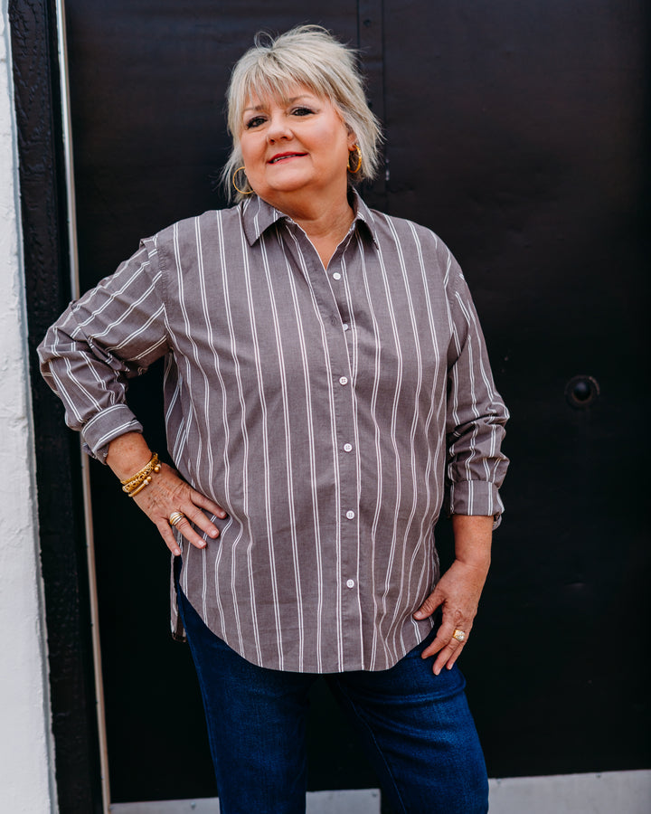 Z Supply: Seaport Striped Poplin Shirt in Sandalwood