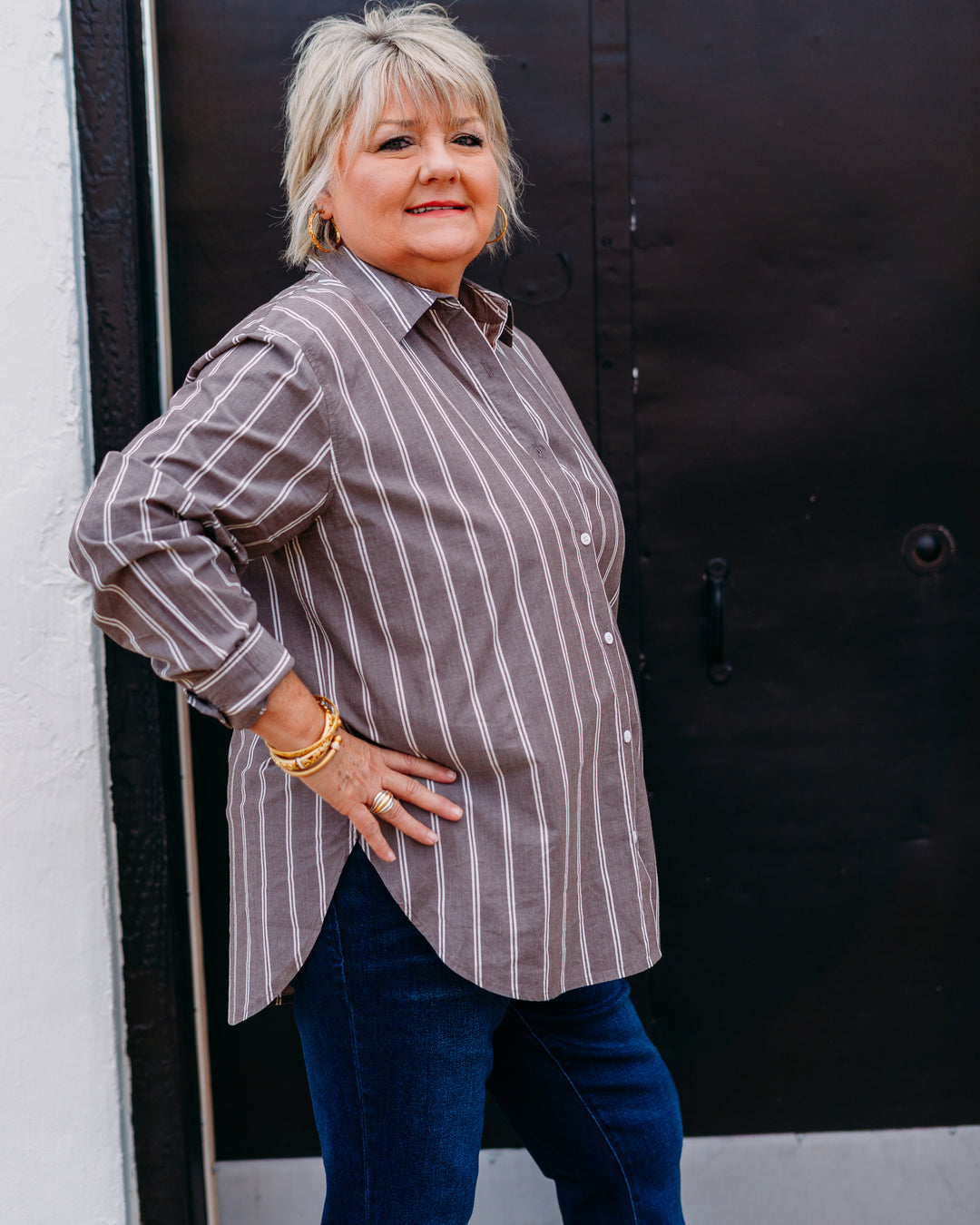 Z Supply: Seaport Striped Poplin Shirt in Sandalwood