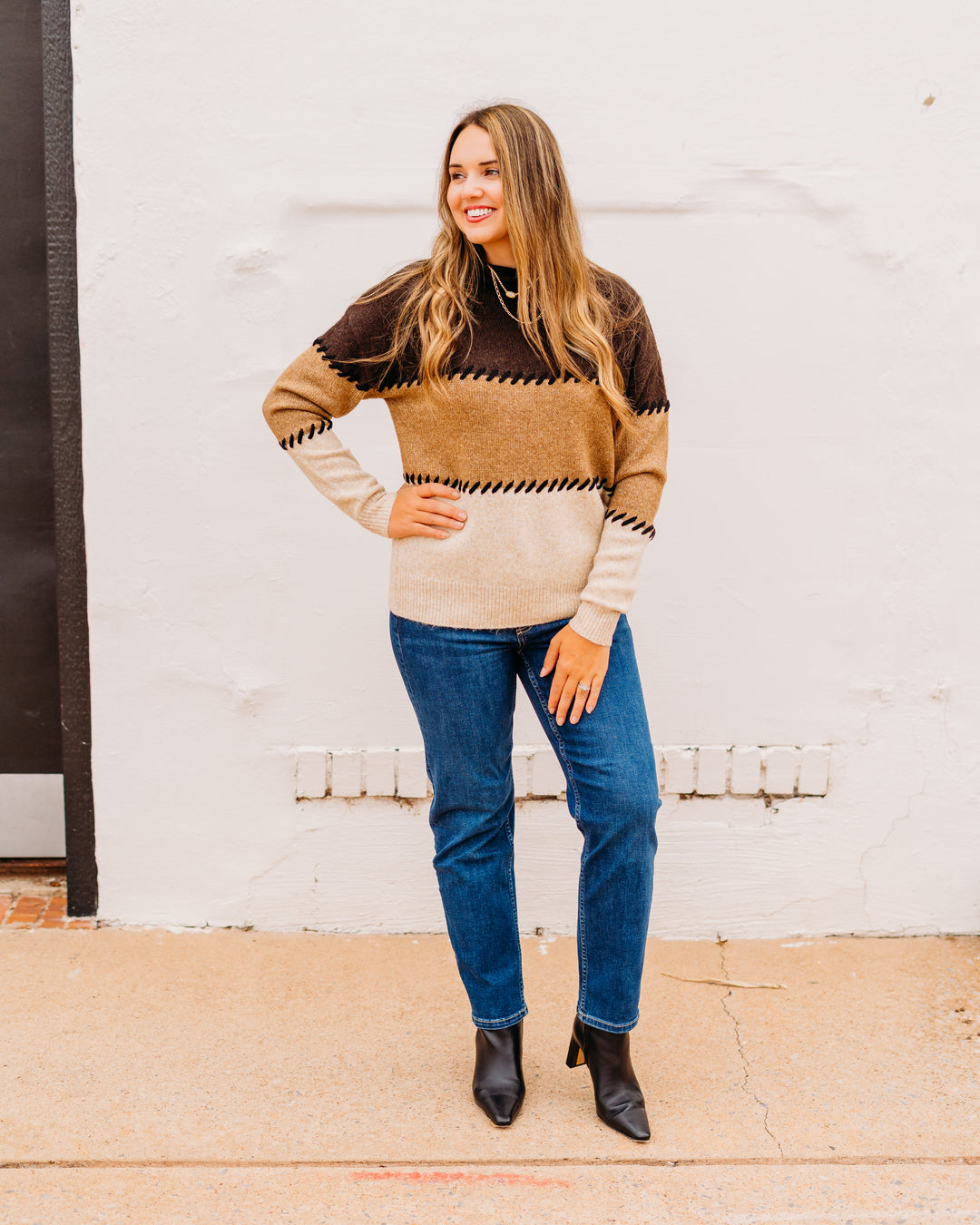 Karen Kane: Contrast Stitch Sweater in Multi Color 3L89983