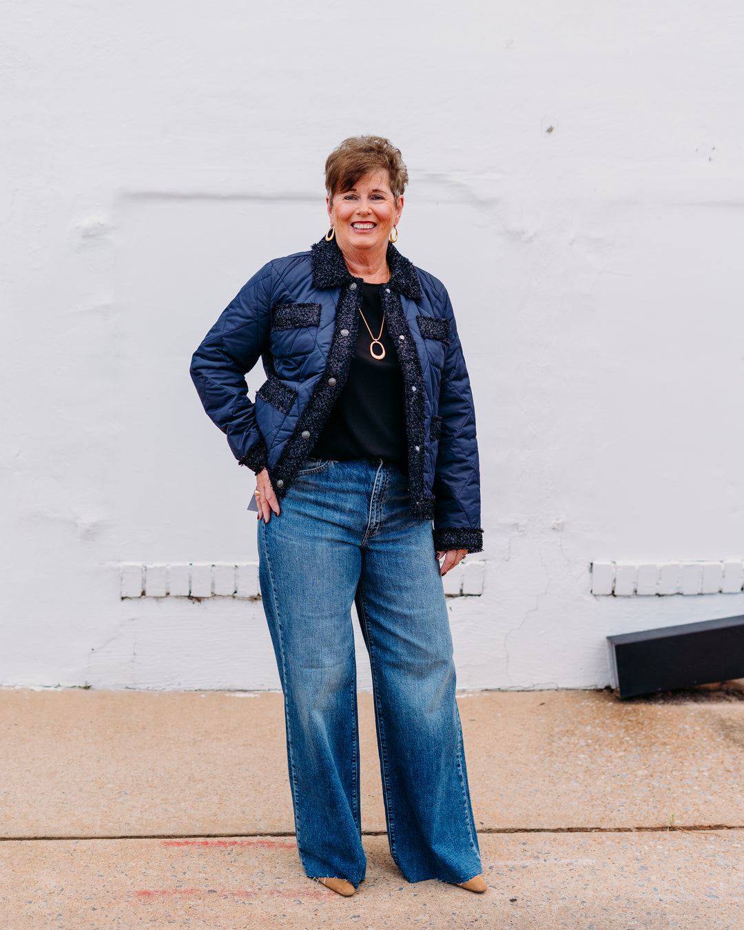 French Dressing Jeans: Indigo Quilted Sparkle Tweed Jacket 1458209