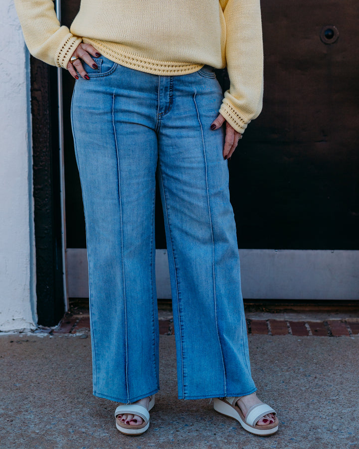 French Dressing Jeans: Olivia Wide Ankle in Pale Wash (2201779) - The Vogue Boutique