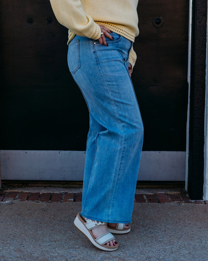 French Dressing Jeans: Olivia Wide Ankle in Pale Wash (2201779) - The Vogue Boutique