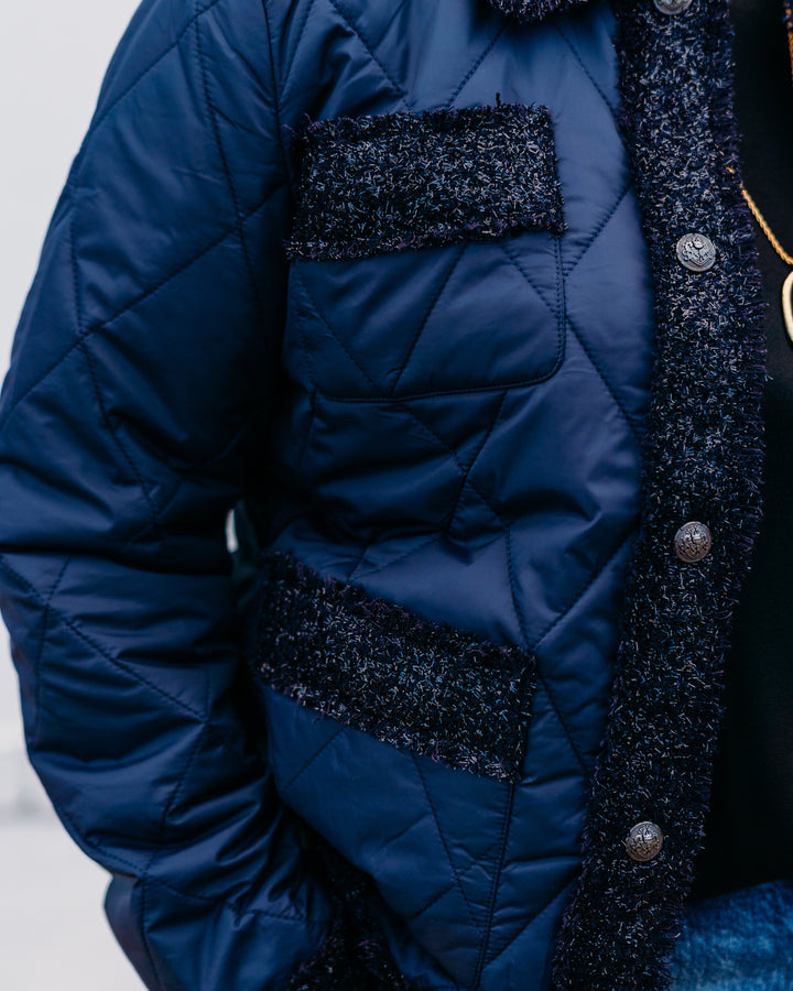 French Dressing Jeans: Indigo Quilted Sparkle Tweed Jacket 1458209