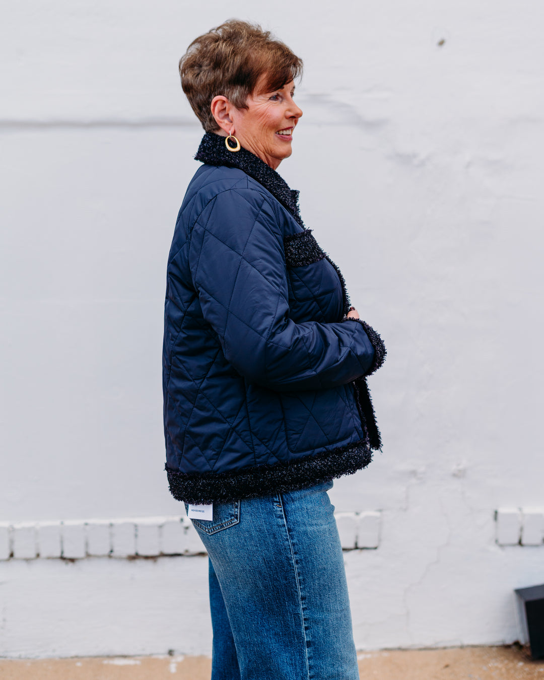 French Dressing Jeans: Indigo Quilted Sparkle Tweed Jacket 1458209