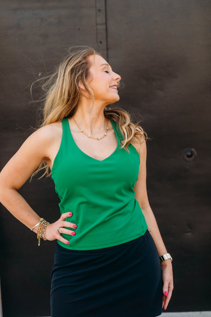 Spanx: Active V-Neck Shelf Tank in Field Green