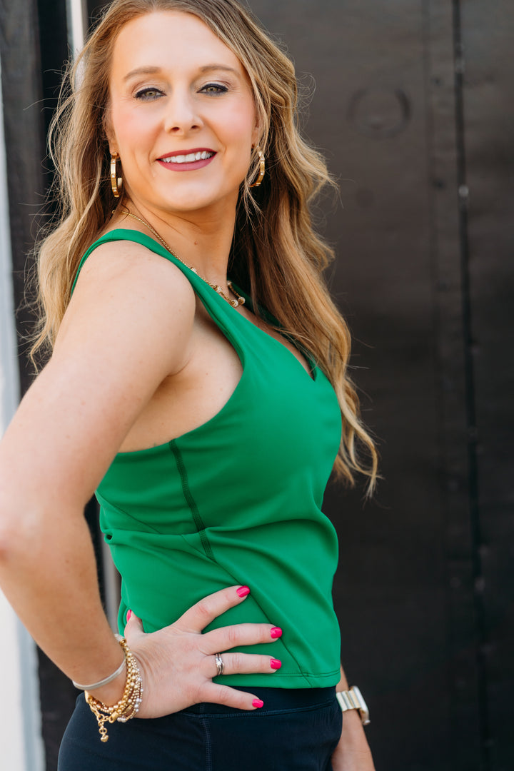 Spanx: Active V-Neck Shelf Tank in Field Green