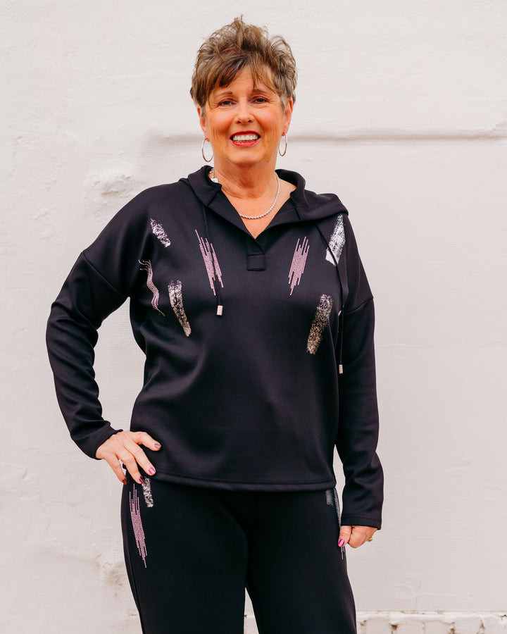 Frank Lyman: Black Knit Top Hoodie 253776