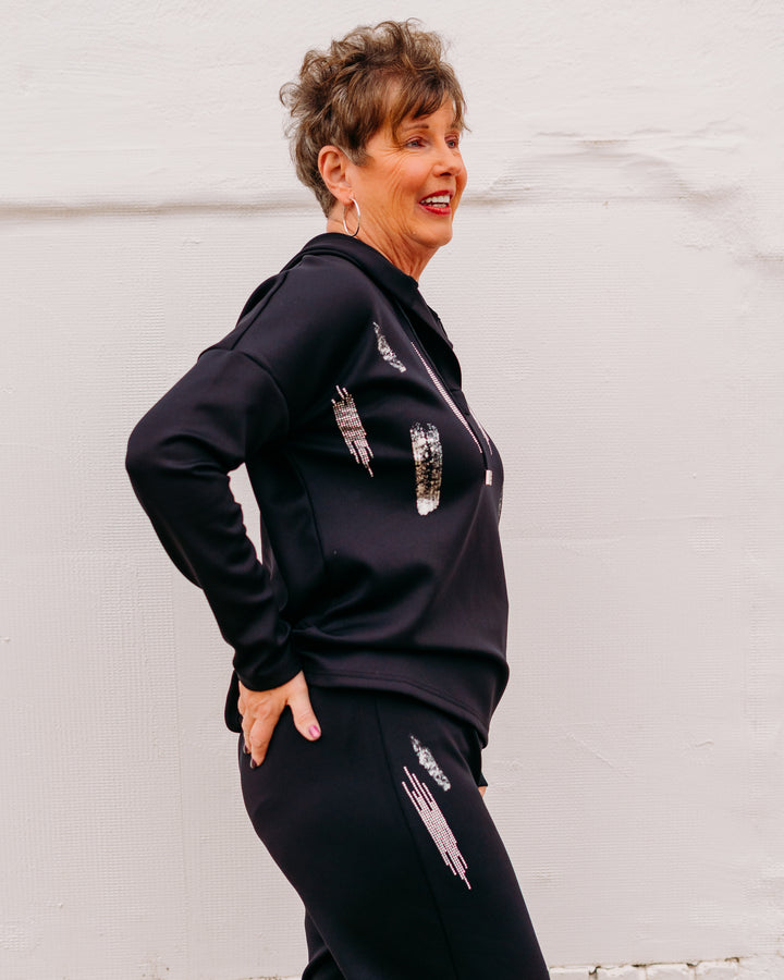 Frank Lyman: Black Knit Top Hoodie 253776