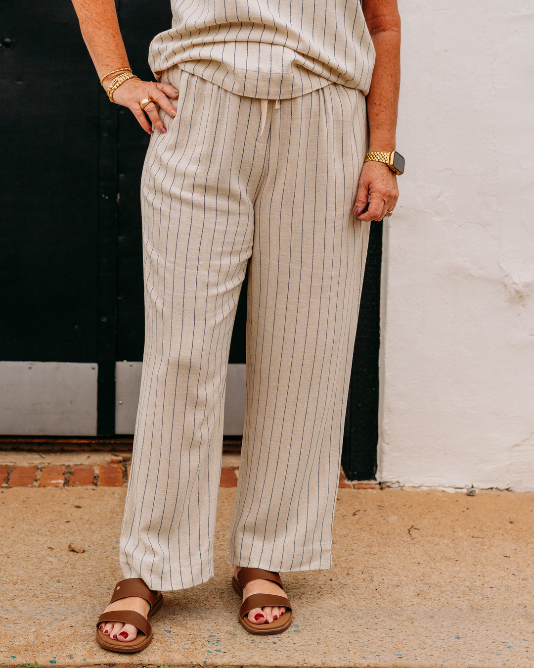Multiples: Drawstring Elastic WaistCrop Pant W/Inseam Pockets in Flax (M26713PM) - The Vogue Boutique