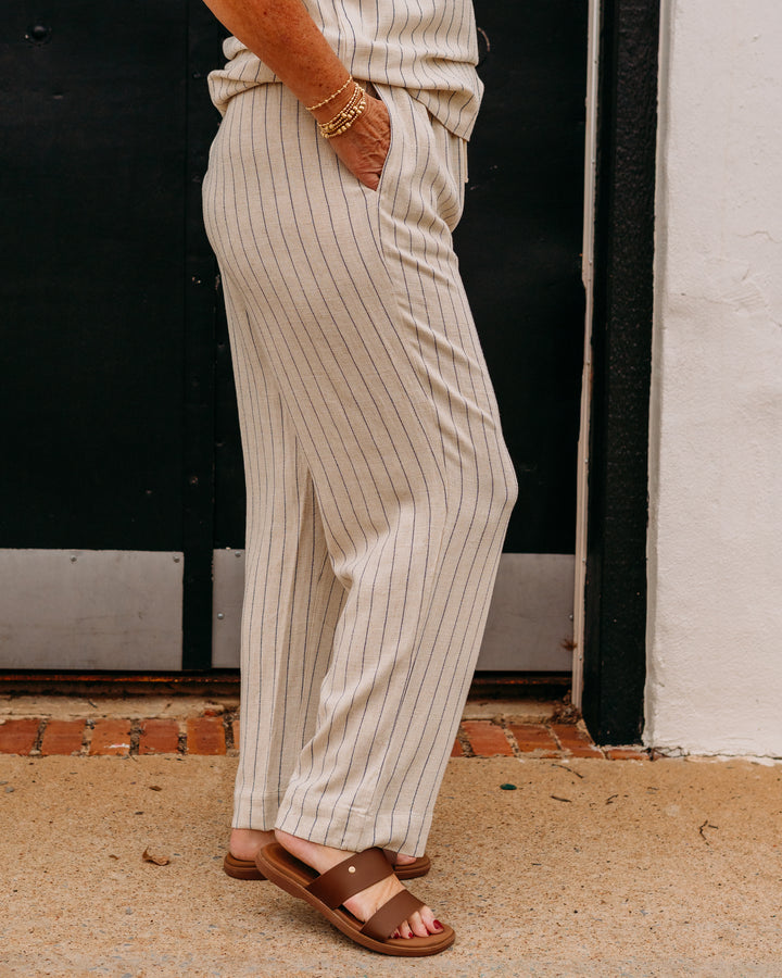 Multiples: Drawstring Elastic WaistCrop Pant W/Inseam Pockets in Flax (M26713PM) - The Vogue Boutique
