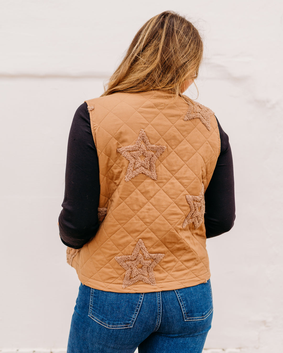 Charlie B: Boucle Quilted Short Vest in Khaki