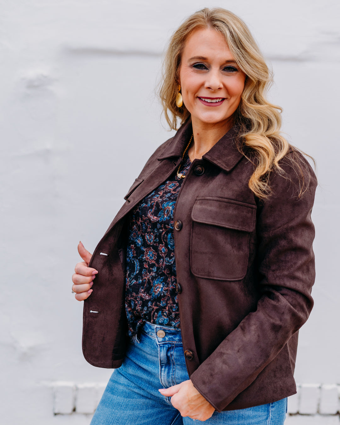 French Dressing Jeans: Brown Faux Suede Jacket 1926159