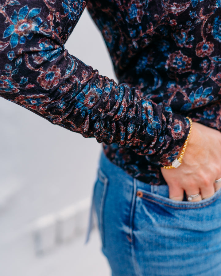 French Dressing Jeans: Black Crest Floral Long Sleeve Top 3184508
