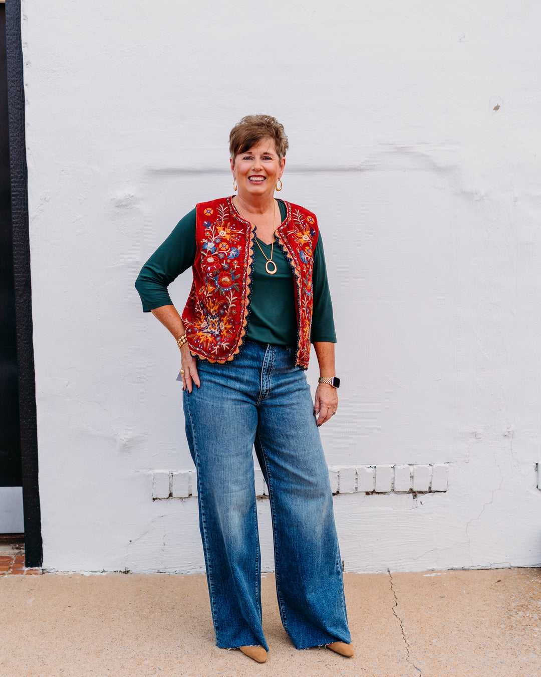 John Mark: Embellished Velvet Vest W/ Plaid Patched Back