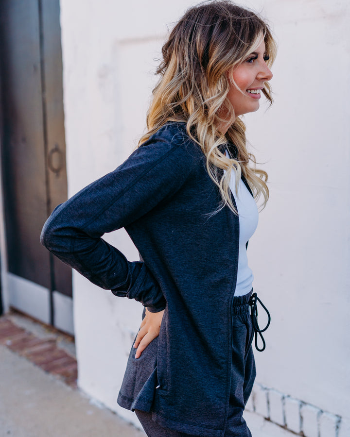 Varley: Marja Zip Through Midlayer in Black Marl (VAR02449)