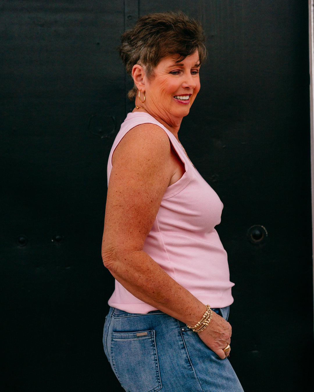 Karen Kane: Ribbed Crewneck Tank in Pink PIN (1L47900)