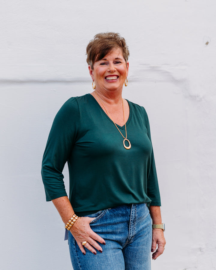 French Dressing Jeans: Spruce 3/4 Sleeve V-Neck Top 3318756