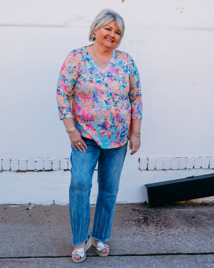 French Dressing Jeans: V-Neck Neck Top in Party Sparkles (3449451) - The Vogue Boutique