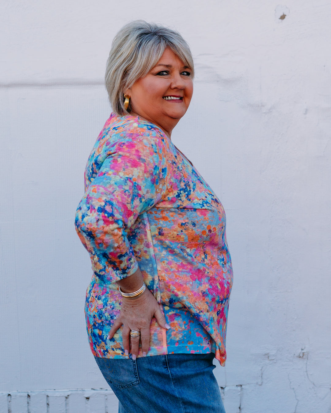 French Dressing Jeans: V-Neck Neck Top in Party Sparkles (3449451) - The Vogue Boutique