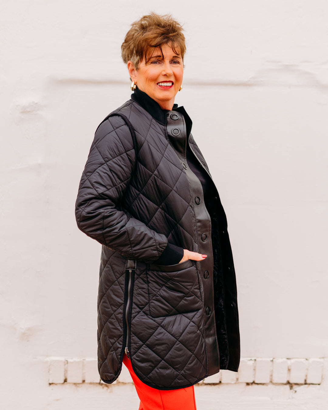 Charlie B: Reversible Long Puffer Jacket in Black