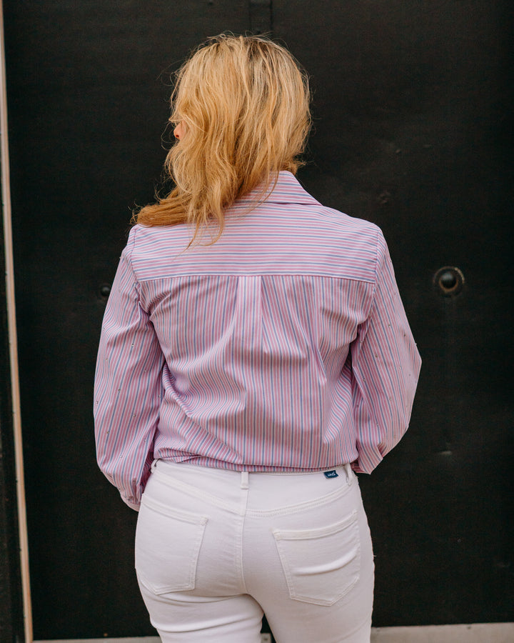 Karen Kane: Stripe Tie Front Top in Pink (1L51801)