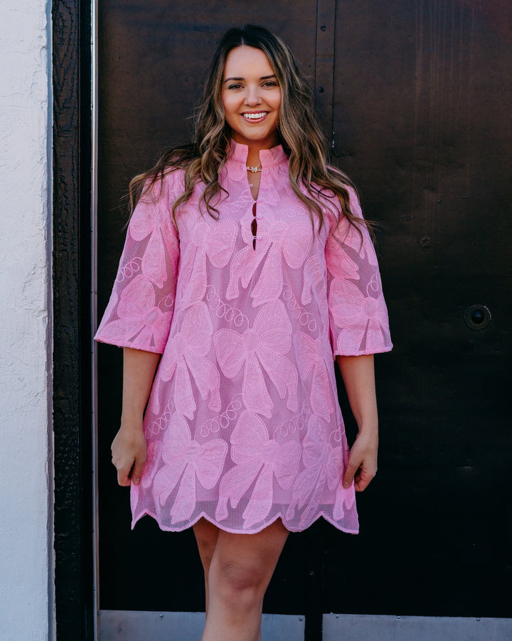 Joy Joy: High Neck Tunic Pink Bow Lace  (76B5167) - The Vogue Boutique
