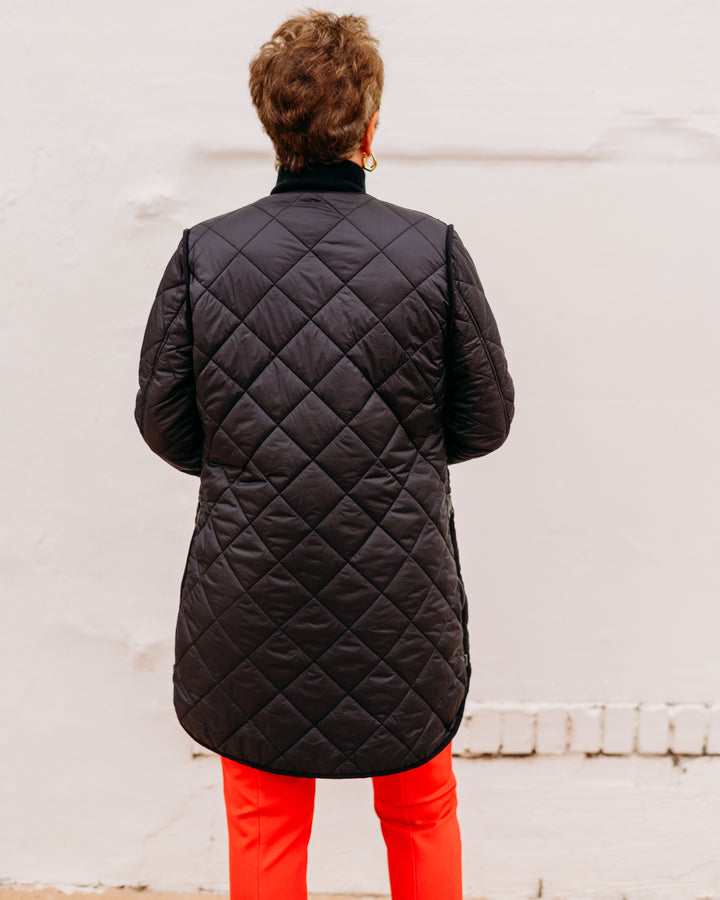 Charlie B: Reversible Long Puffer Jacket in Black