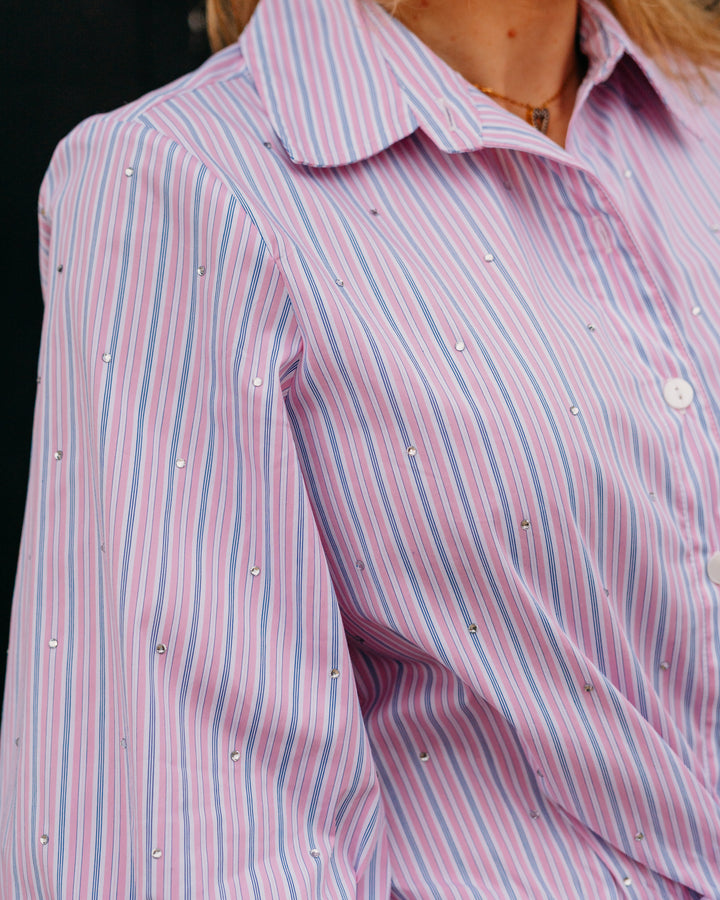 Karen Kane: Stripe Tie Front Top in Pink (1L51801)