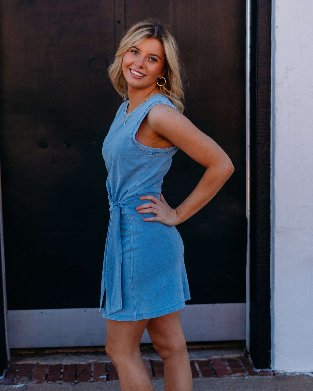 Z Supply: Mattie Jersey Denim Mini Dress in Ocean Air Indigo