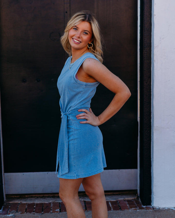 Z Supply: Mattie Jersey Denim Mini Dress in Ocean Air Indigo