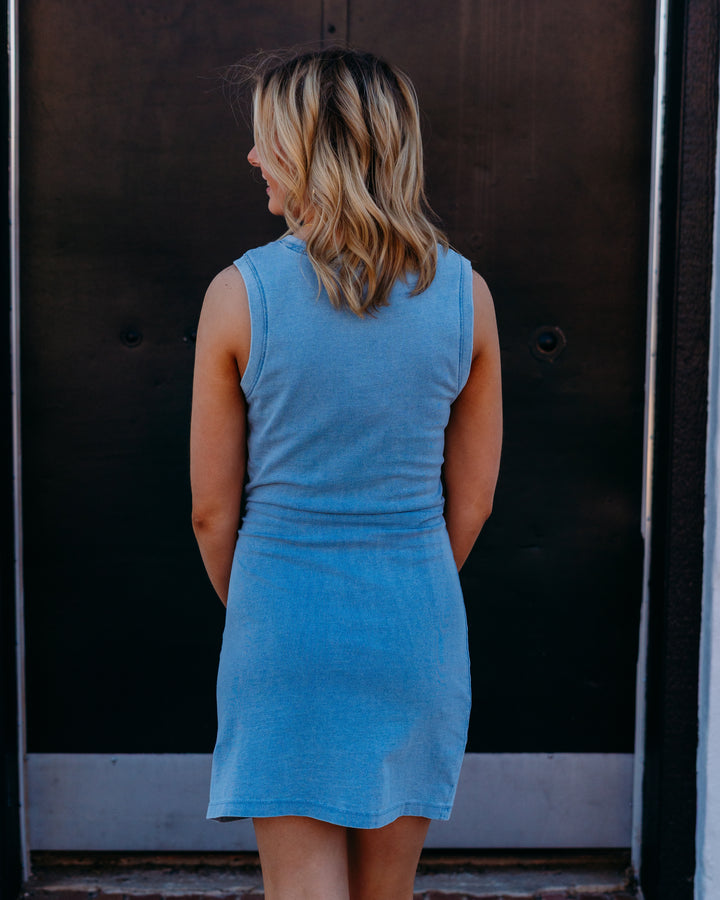 Z Supply: Mattie Jersey Denim Mini Dress in Ocean Air Indigo