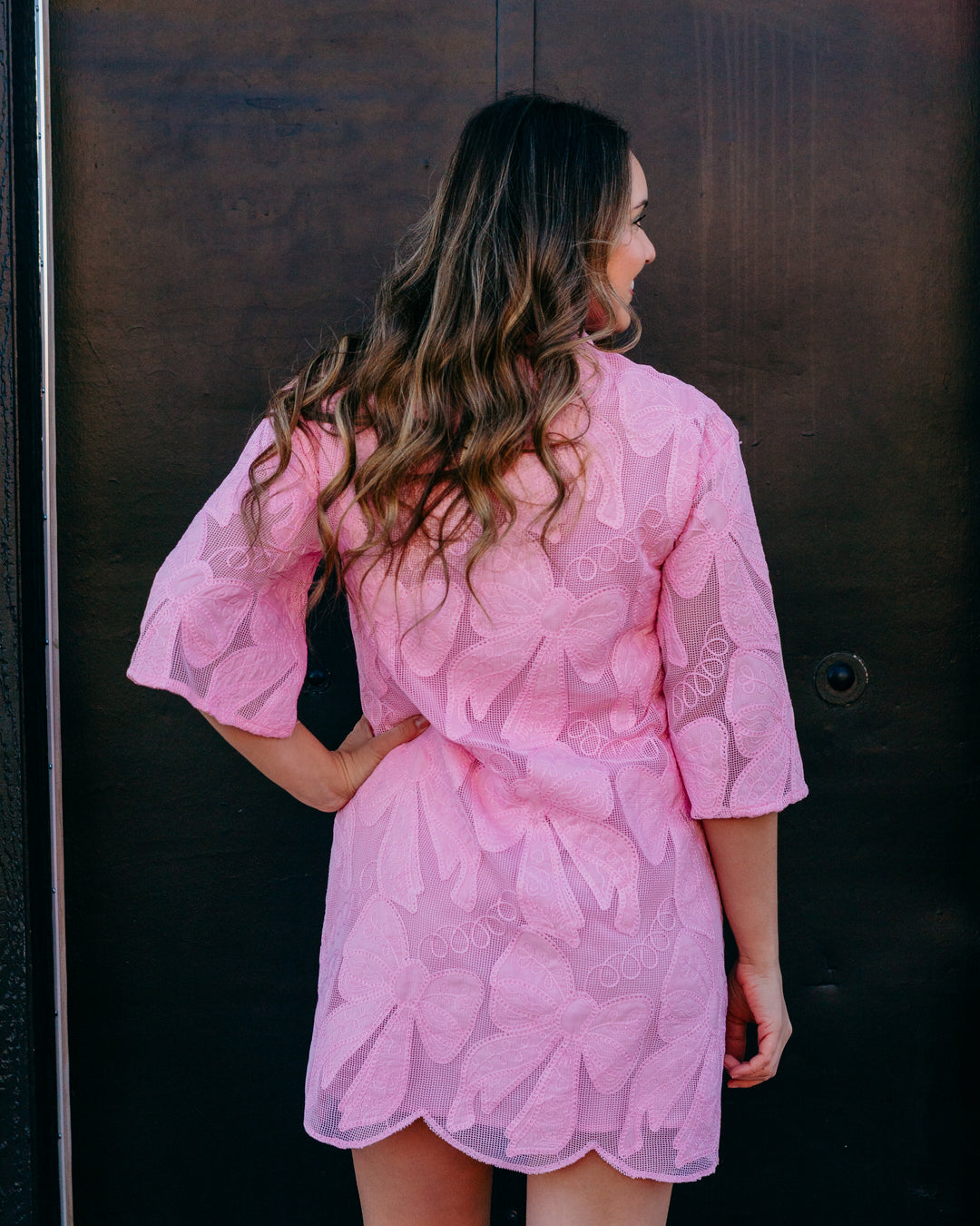 Joy Joy: High Neck Tunic Pink Bow Lace  (76B5167) - The Vogue Boutique