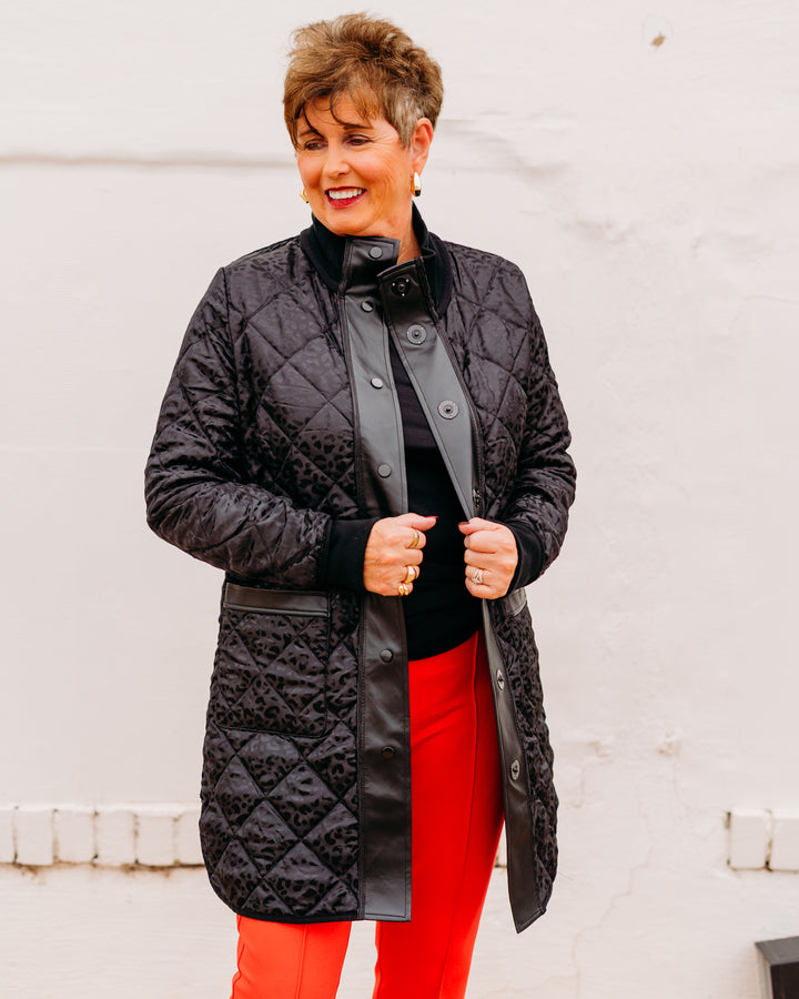 Charlie B: Reversible Long Puffer Jacket in Black