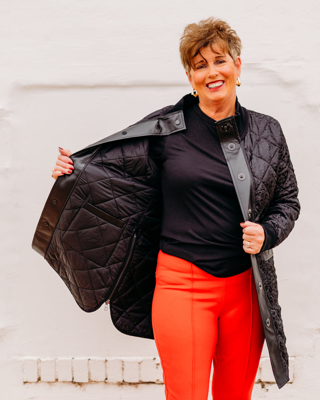 Charlie B: Reversible Long Puffer Jacket in Black