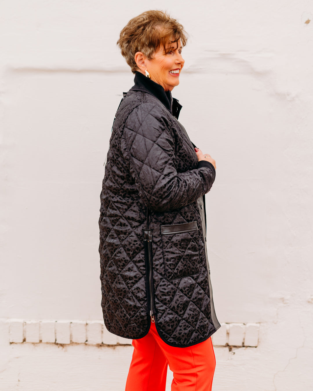Charlie B: Reversible Long Puffer Jacket in Black