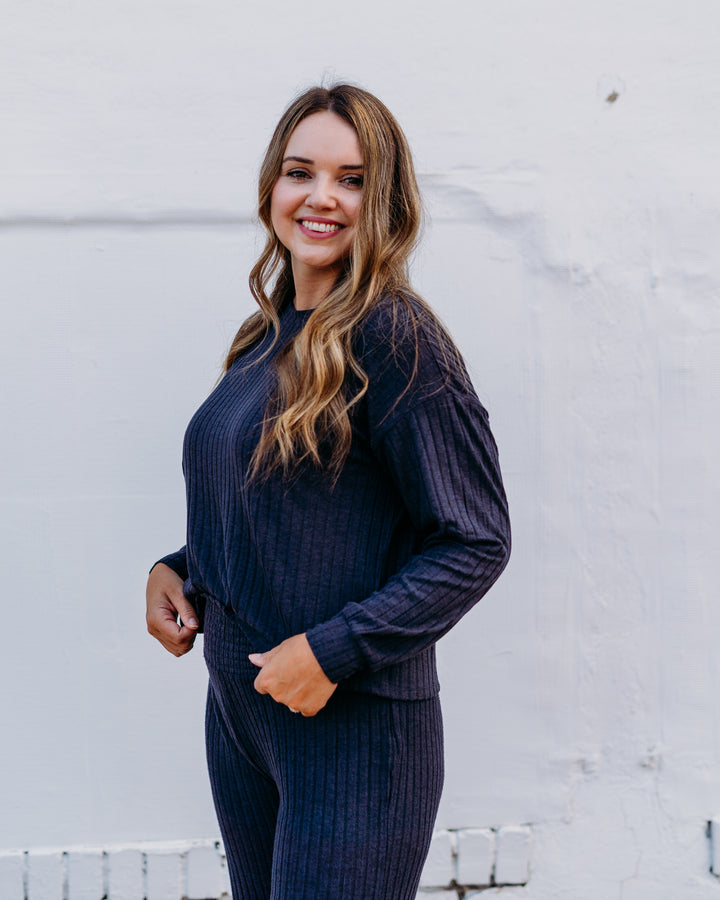 Z Supply: Daydream Rib Ls Top in Black Sand